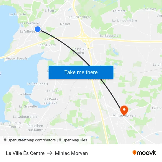 La Ville Ès Centre to Miniac Morvan map