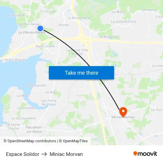 Espace Solidor to Miniac Morvan map