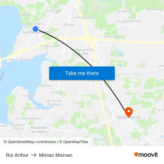 Roi Arthur to Miniac Morvan map