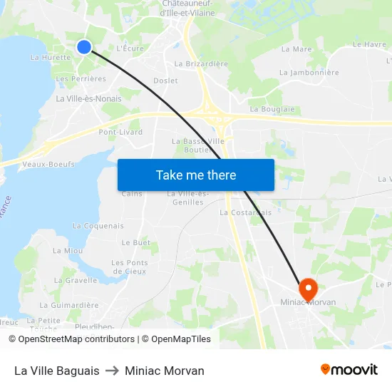 La Ville Baguais to Miniac Morvan map