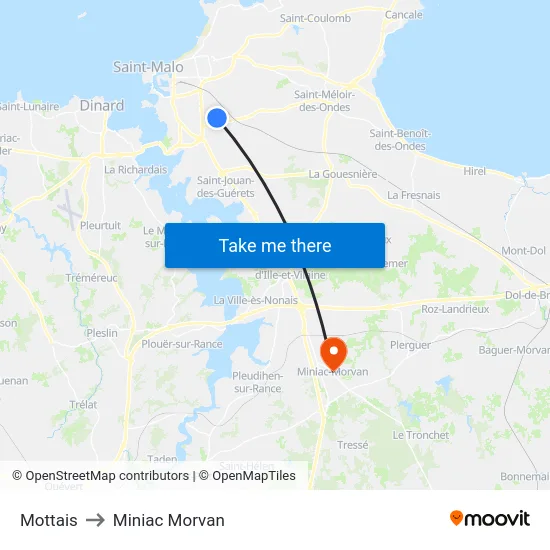 Mottais to Miniac Morvan map