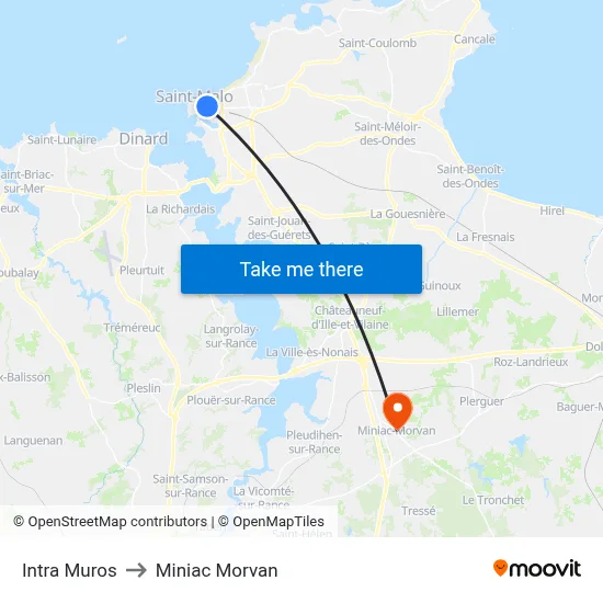 Intra Muros to Miniac Morvan map