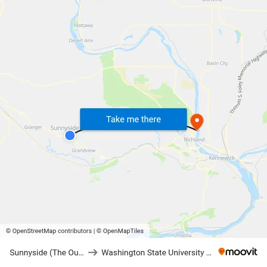 Sunnyside (The Outpost) to Washington State University Tri-Cities map