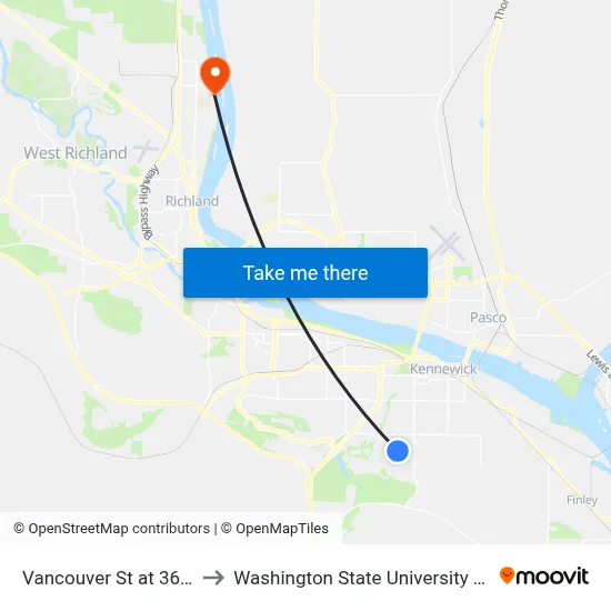 Vancouver St at 36th Ave to Washington State University Tri-Cities map