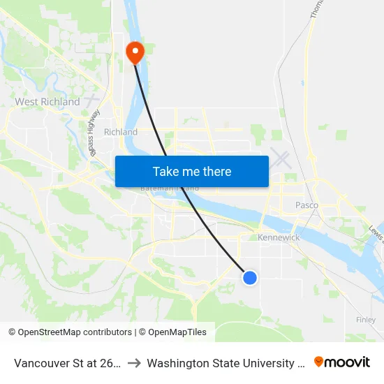 Vancouver St at 26th Ave to Washington State University Tri-Cities map