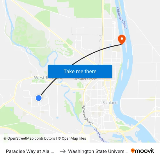 Paradise Way at Ala Moana Way to Washington State University Tri-Cities map