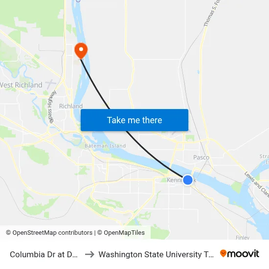 Columbia Dr at Date St to Washington State University Tri-Cities map