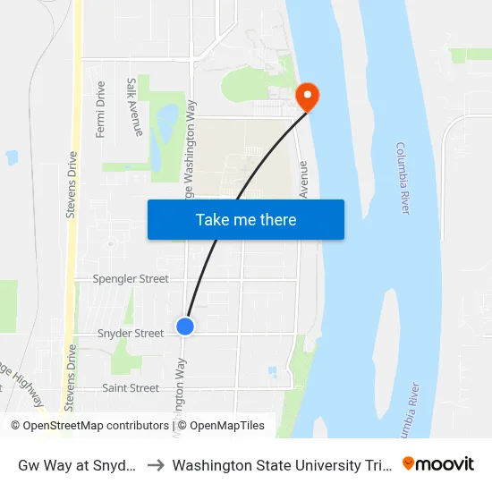 Gw Way at Snyder St to Washington State University Tri-Cities map