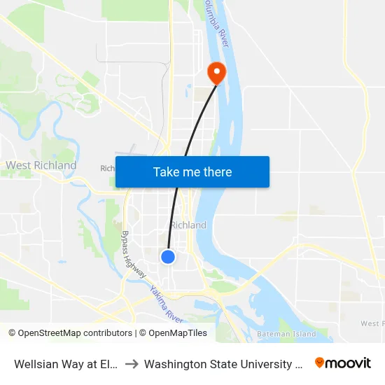 Wellsian Way at Elliot St to Washington State University Tri-Cities map