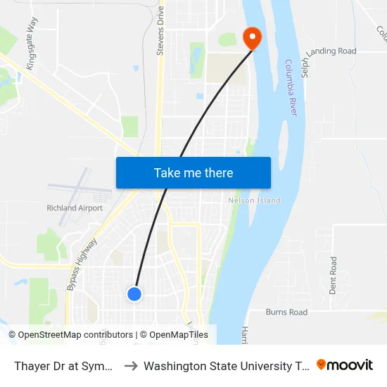 Thayer Dr at Symons St to Washington State University Tri-Cities map