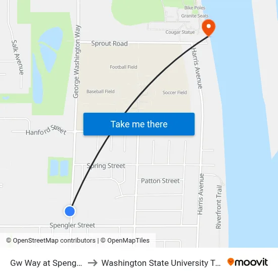 Gw Way at Spengler St to Washington State University Tri-Cities map