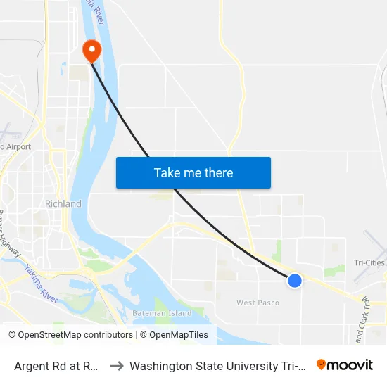 Argent Rd at Rd 56 to Washington State University Tri-Cities map