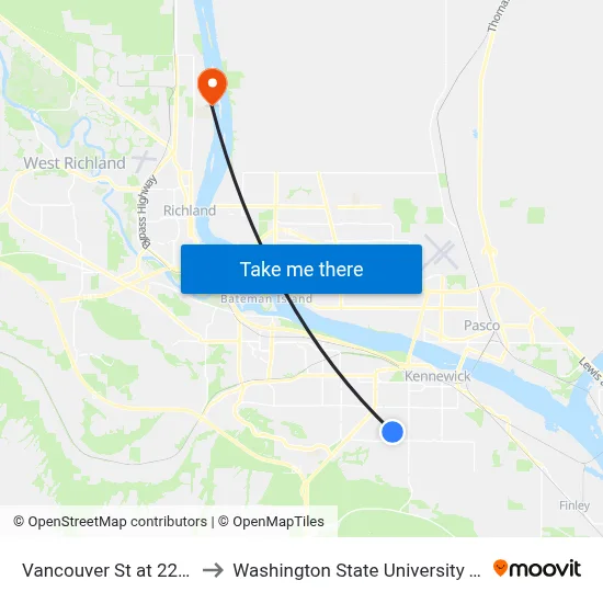 Vancouver St at 22nd Ave to Washington State University Tri-Cities map