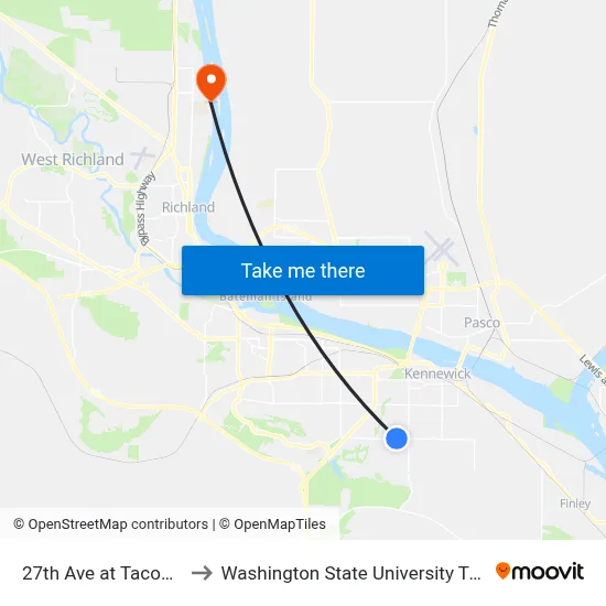 27th Ave at Tacoma St to Washington State University Tri-Cities map
