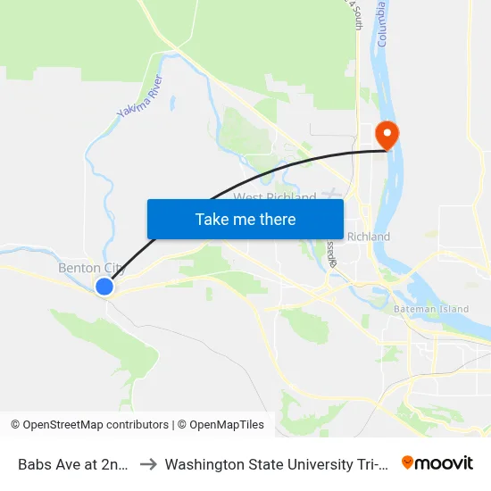 Babs Ave at 2nd St to Washington State University Tri-Cities map