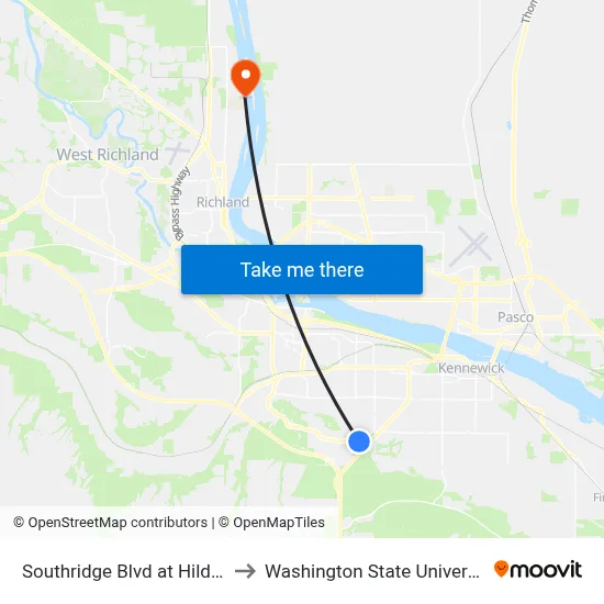 Southridge Blvd at Hildebrand Blvd to Washington State University Tri-Cities map