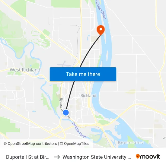 Duportail St at Birch Ave to Washington State University Tri-Cities map