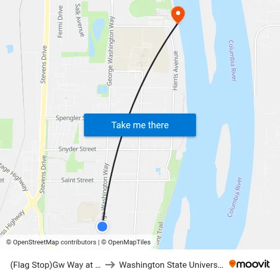 (Flag Stop)Gw Way at Catskill St to Washington State University Tri-Cities map