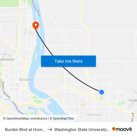 Burden Blvd at Homerun Dr to Washington State University Tri-Cities map
