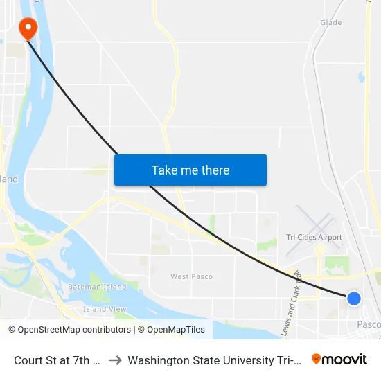 Court St at 7th Ave to Washington State University Tri-Cities map