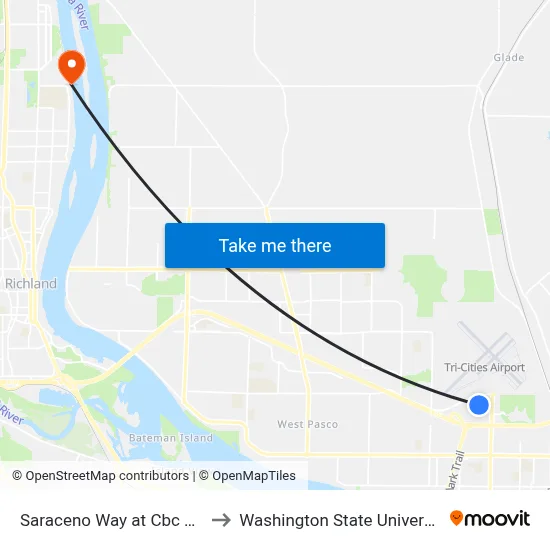Saraceno Way at Cbc Roundabout to Washington State University Tri-Cities map