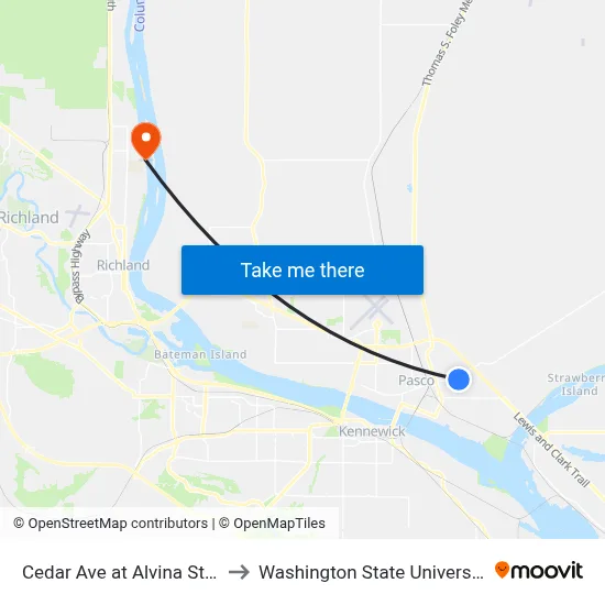 Cedar Ave at Alvina St / Lewis St to Washington State University Tri-Cities map