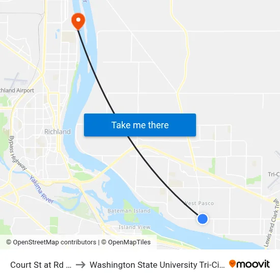 Court St at Rd 66 to Washington State University Tri-Cities map