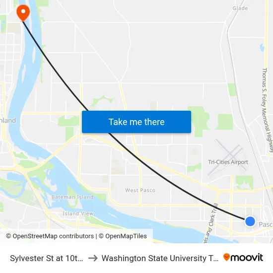 Sylvester St at 10th Ave to Washington State University Tri-Cities map