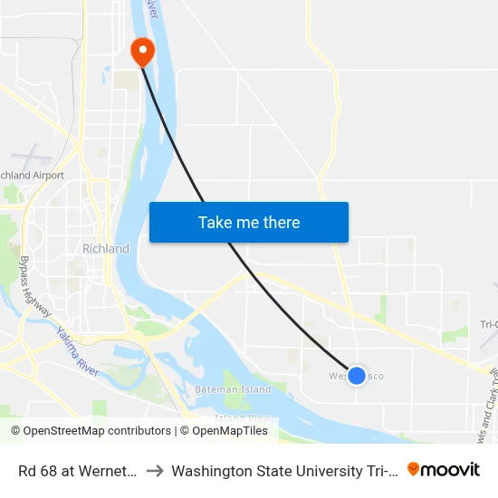 Rd 68 at Wernett Rd to Washington State University Tri-Cities map