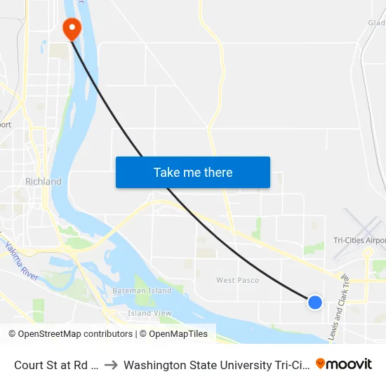 Court St at Rd 40 to Washington State University Tri-Cities map