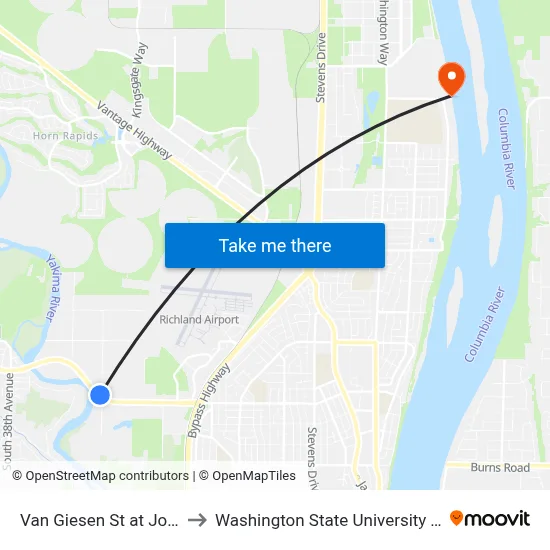 Van Giesen St at Jones Rd to Washington State University Tri-Cities map
