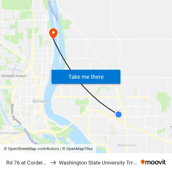 Rd 76 at Cordero Dr to Washington State University Tri-Cities map