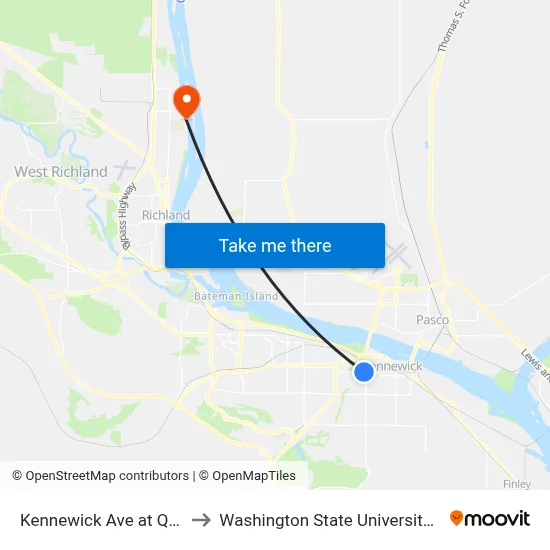 Kennewick Ave at Quincy St to Washington State University Tri-Cities map
