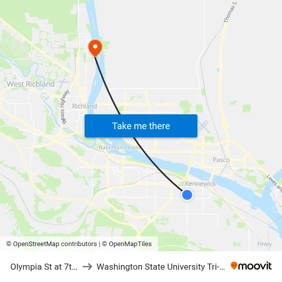 Olympia St at 7th Pl to Washington State University Tri-Cities map