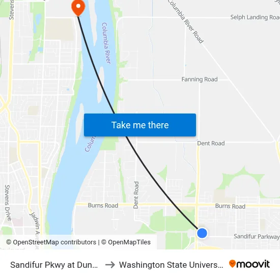 Sandifur Pkwy at Dunbarton Ave to Washington State University Tri-Cities map