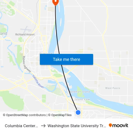 Columbia Center Mall to Washington State University Tri-Cities map