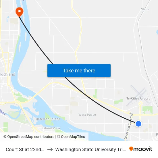 Court St at 22nd Ave to Washington State University Tri-Cities map