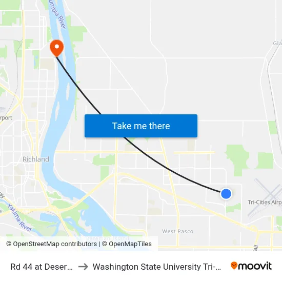 Rd 44 at Desert Pl to Washington State University Tri-Cities map