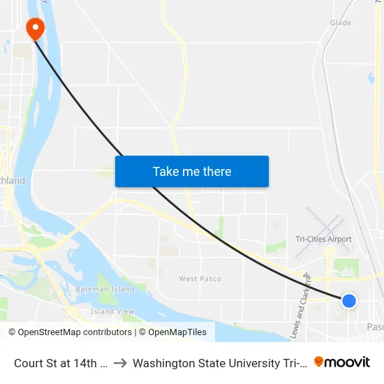 Court St at 14th Ave to Washington State University Tri-Cities map