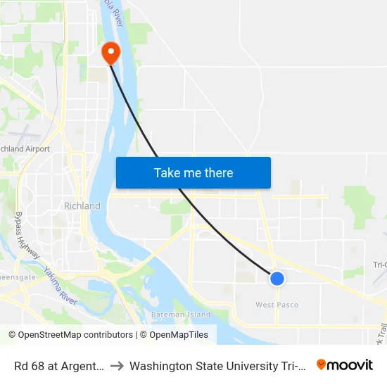 Rd 68 at Argent Rd to Washington State University Tri-Cities map