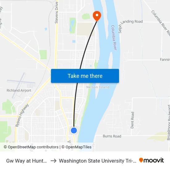Gw Way at Hunt Ave to Washington State University Tri-Cities map