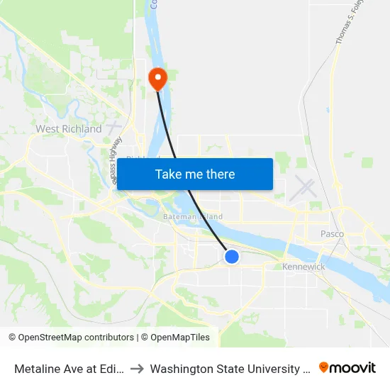 Metaline Ave at Edison St to Washington State University Tri-Cities map