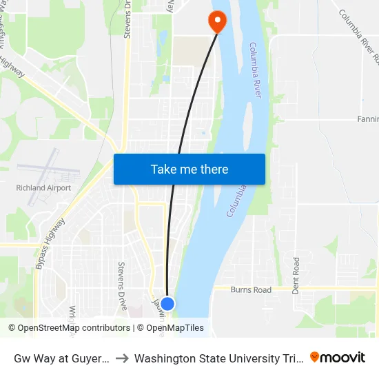 Gw Way at Guyer Ave to Washington State University Tri-Cities map