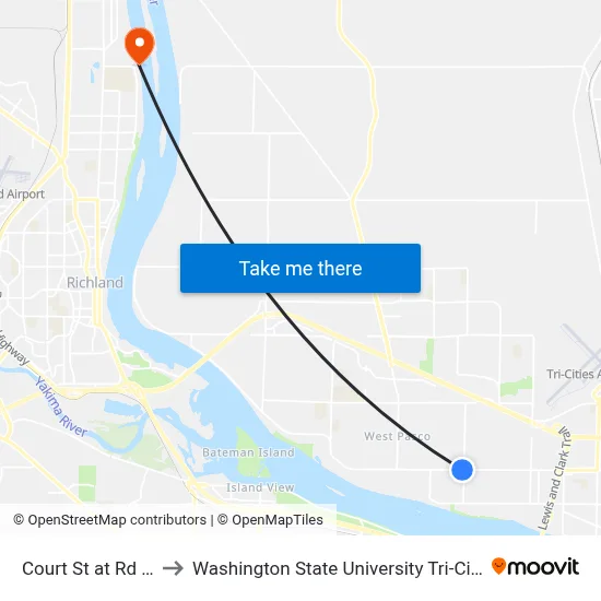 Court St at Rd 52 to Washington State University Tri-Cities map