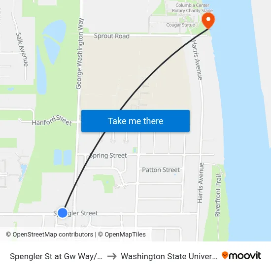 Spengler St at Gw Way/Carriage Ave to Washington State University Tri-Cities map