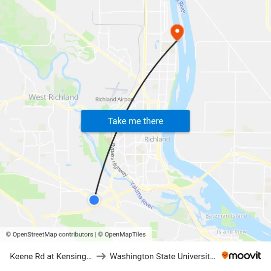 Keene Rd at Kensington Way to Washington State University Tri-Cities map