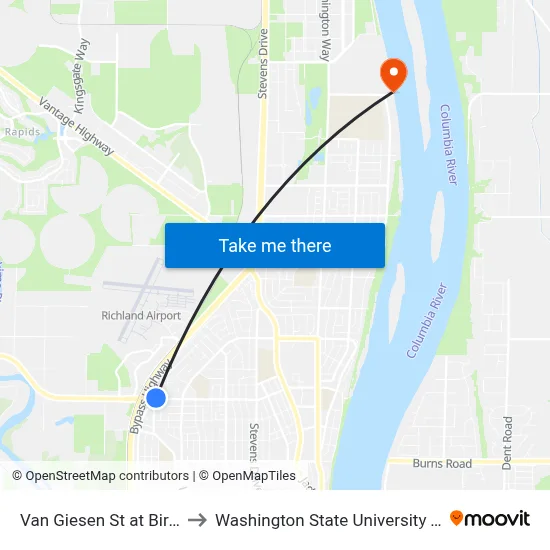Van Giesen St at Birch Ave to Washington State University Tri-Cities map