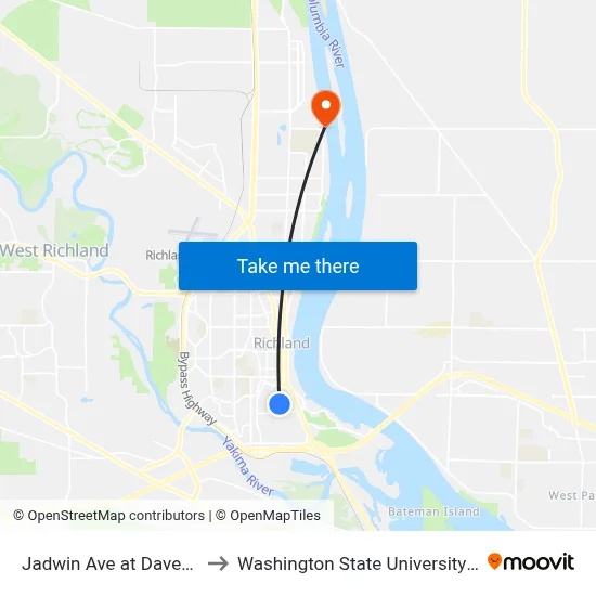 Jadwin Ave at Davenport St to Washington State University Tri-Cities map