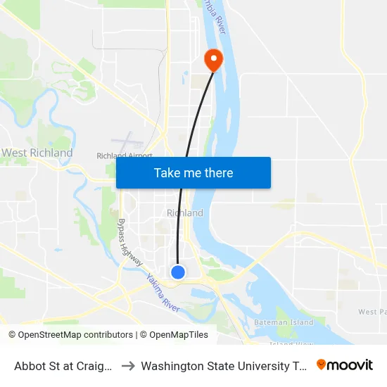 Abbot St at Craighill St to Washington State University Tri-Cities map