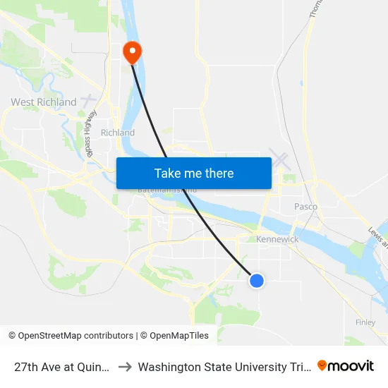 27th Ave at Quincy St to Washington State University Tri-Cities map